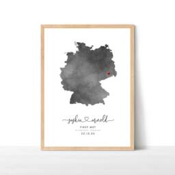 Engagement Map Print, Watercolour Wedding Map, Personalised Gift, Destination Travel Germany Print - thumbnail 1