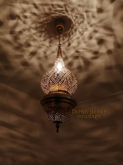 Antique Moroccan Brass Ceiling Pendant Light - Handmade Decor Lighting - image 1