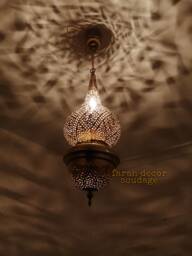 Antique Moroccan Brass Ceiling Pendant Light - Handmade Decor Lighting - thumbnail 1
