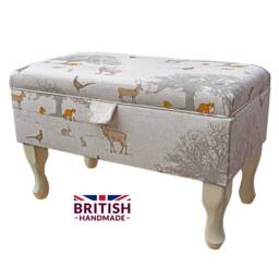 Storage Footstool, Ottoman, Pouffe in A Tatton Cotton Fox Stag Rabbit Print Upholstered Fabric - thumbnail 1