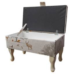 Storage Footstool, Ottoman, Pouffe in A Tatton Cotton Fox Stag Rabbit Print Upholstered Fabric - thumbnail 2