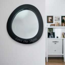 Round Pebble Mirror With Wood Frame & Hooks - Bespoke Shapes - thumbnail 3