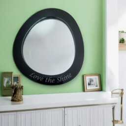 Round Pebble Mirror With Wood Frame & Hooks - Bespoke Shapes - thumbnail 2