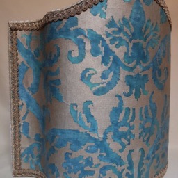 Venetian Lamp Shade Fortuny Fabric Blue-Green & Silvery Gold Farnese Pattern Half Lampshade - Handmade in Italy - thumbnail 2