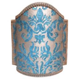 Venetian Lamp Shade Fortuny Fabric Blue-Green & Silvery Gold Farnese Pattern Half Lampshade - Handmade in Italy - thumbnail 1
