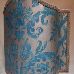 Venetian Lamp Shade Fortuny Fabric Blue-Green & Silvery Gold Farnese Pattern Half Lampshade - Handmade in Italy - thumbnail 3