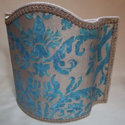 Venetian Lamp Shade Fortuny Fabric Blue-Green & Silvery Gold Farnese Pattern Half Lampshade - Handmade in Italy - thumbnail 4