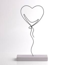 Handmade Wire Balloon Sculpture Concrete Base, Line Art Decor - thumbnail 2