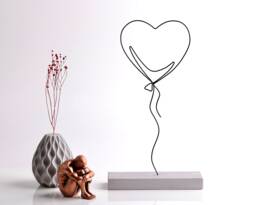 Handmade Wire Balloon Sculpture Concrete Base, Line Art Decor
