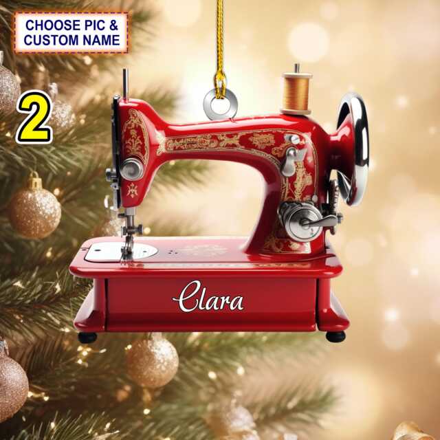 Custom Name Sewing Machine Christmas Ornament, Tree Hanging Decor, Flat 2D Ornament Acrylic/ Wooden, Gift For Lovers - image 1