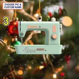 Custom Name Sewing Machine Christmas Ornament, Tree Hanging Decor, Flat 2D Ornament Acrylic/ Wooden, Gift For Lovers - thumbnail 3