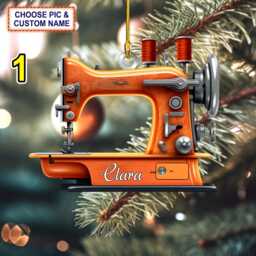 Custom Name Sewing Machine Christmas Ornament, Tree Hanging Decor, Flat 2D Ornament Acrylic/ Wooden, Gift For Lovers - thumbnail 2