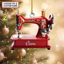 Custom Name Sewing Machine Christmas Ornament, Tree Hanging Decor, Flat 2D Ornament Acrylic/ Wooden, Gift For Lovers