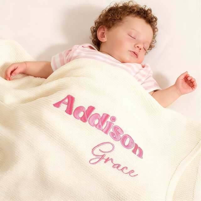 Personalized Organic Cotton Baby Blanket - Hand-Embroidered Keepsake - image 1