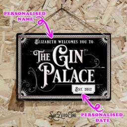 Personalised Gin Palace Metal Sign - Various Colours, Any Name, Vintage Worn Rusty Look Print Etablished in Cocktail Party - thumbnail 2