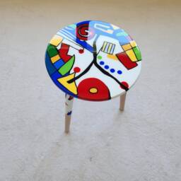 Funky Resin Coffee Table, Colorful Abstract Art, Round Wood Side Table - thumbnail 3