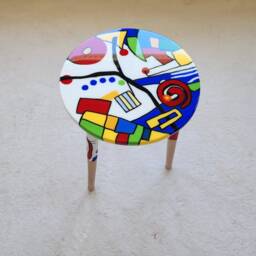 Funky Resin Coffee Table, Colorful Abstract Art, Round Wood Side Table - thumbnail 2