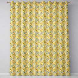 Yellow Poppy Blossom Floral Seamless Pattern Soft Garden Design Readymade Eyelet Ring Top Thermal 100% Blackout Curtains - thumbnail 2