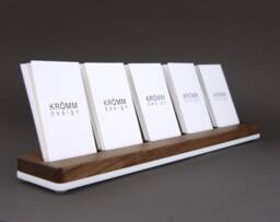 Walnut Wood Business Card Holder Modern Acrylic Desk Display