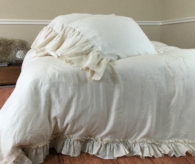 Cream Vintage Ruffle Duvet Cover, Shabby Chic Bedding, Cream Bedding - image 1