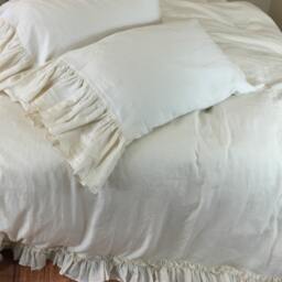 Cream Vintage Ruffle Duvet Cover, Shabby Chic Bedding, Cream Bedding - thumbnail 4