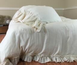 Cream Vintage Ruffle Duvet Cover, Shabby Chic Bedding, Cream Bedding