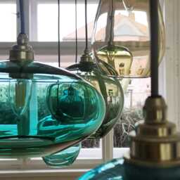 Hand Blown Glass Dining Table Chandelier, 5 Light Rectangular Kitchen Island Multi Pendant Lighting - thumbnail 2