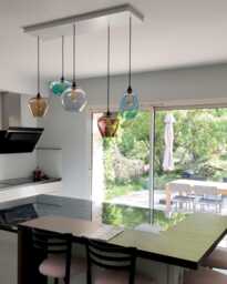 Hand Blown Glass Dining Table Chandelier, 5 Light Rectangular Kitchen Island Multi Pendant Lighting - thumbnail 1