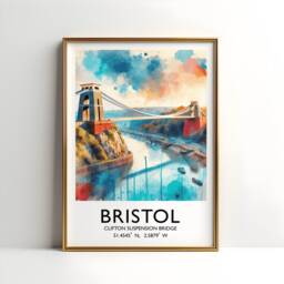 Bristol Travel Poster Print - Watercolour Design - Wall Artwork UK Gifts Clifton Bridge Decor Art Gift A3 & A4 - thumbnail 3