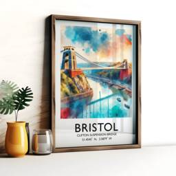 Bristol Travel Poster Print - Watercolour Design - Wall Artwork UK Gifts Clifton Bridge Decor Art Gift A3 & A4 - thumbnail 2