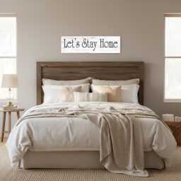 Let's Stay Home Sign - Rustic Farmhouse Wall Decor - Cozy Quote - thumbnail 2