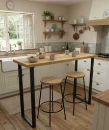 Industrial Rustic Breakfast Bar Table - Scaffold Board High Kitchen Counter Bespoke Metal U-Frame Furniture