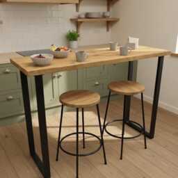 Industrial Rustic Breakfast Bar Table - Scaffold Board High Kitchen Counter Bespoke Metal U-Frame Furniture - thumbnail 2