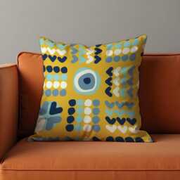 Modern Geometric Cushion Cover, Yellow Evil Eye Heart Pillow Playful Abstract Throw Case, Bold & Colorful Home Decor - thumbnail 3