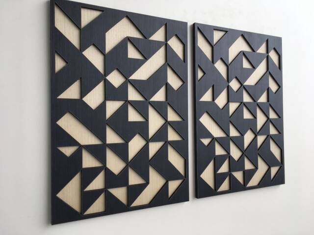 Geometric Abstract Wood Wall Art - Modern Minimal Black & White Collection - Set Of 3(Set 2 - 1Piece - image 1
