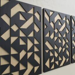Geometric Abstract Wood Wall Art - Modern Minimal Black & White Collection - Set Of 3(Set 2 - 1Piece - thumbnail 4