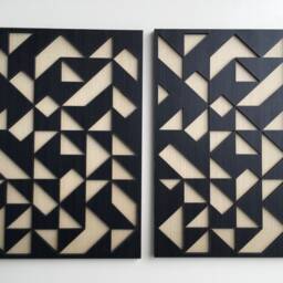 Geometric Abstract Wood Wall Art - Modern Minimal Black & White Collection - Set Of 3(Set 2 - 1Piece - thumbnail 2