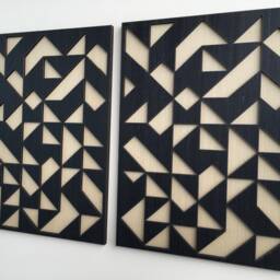 Geometric Abstract Wood Wall Art - Modern Minimal Black & White Collection - Set Of 3(Set 2 - 1Piece - thumbnail 3