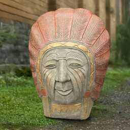 Stone Indian Head Statue Concrete Native American Garden Decoration Cement Tribal Chief Sculpture With Feather Headdress Large Face Ornament