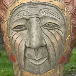 Stone Indian Head Statue Concrete Native American Garden Decoration Cement Tribal Chief Sculpture With Feather Headdress Large Face Ornament - thumbnail 3