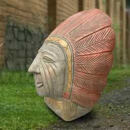 Stone Indian Head Statue Concrete Native American Garden Decoration Cement Tribal Chief Sculpture With Feather Headdress Large Face Ornament - thumbnail 2