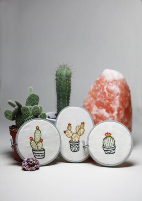 Set Of 3 Cactus Handmade Embroidery Wall Art Decor - image 1