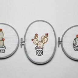Set Of 3 Cactus Handmade Embroidery Wall Art Decor - thumbnail 2