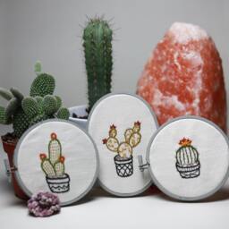 Set Of 3 Cactus Handmade Embroidery Wall Art Decor - thumbnail 3
