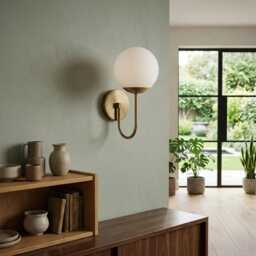 Mid-Century Modern Brass Globe Wall Sconce Light, Frosted Glass Vanity Lamp Mcm With Ball - thumbnail 3