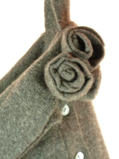 Christmas Stocking Grey Felt Felted Wool Merino Ooak Roses Flowers Kenar Recycled Repurposed Upcycled 586 - image 1