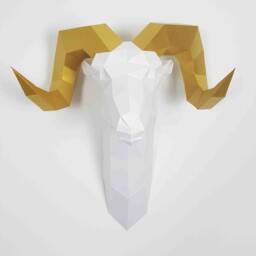 Ram, Sheep, Goat, Horns, Gold, Gift, Papercraft, Home Decoration, Paper Animals, Kit, Polygonal, 3D Wall Decor, Trophy - thumbnail 3