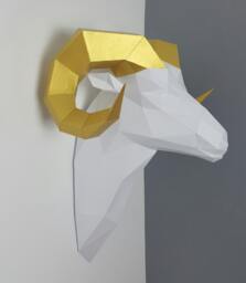Ram, Sheep, Goat, Horns, Gold, Gift, Papercraft, Home Decoration, Paper Animals, Kit, Polygonal, 3D Wall Decor, Trophy - thumbnail 1