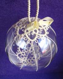 Ready To Ship Christmas Ball Tatting Lace Ornament White-Off Ecru Cream Thread Tatted - thumbnail 3