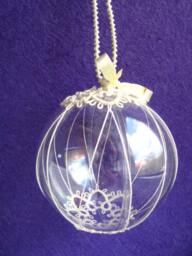 Ready To Ship Christmas Ball Tatting Lace Ornament White-Off Ecru Cream Thread Tatted - thumbnail 2